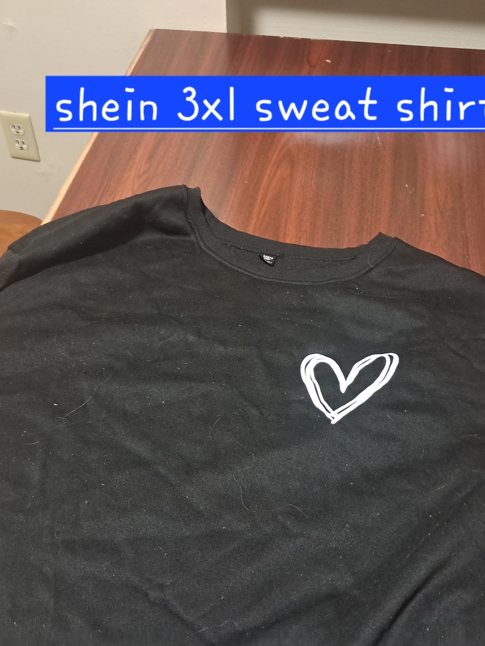 SHEIN Black Sweatshirt with White Heart Motif